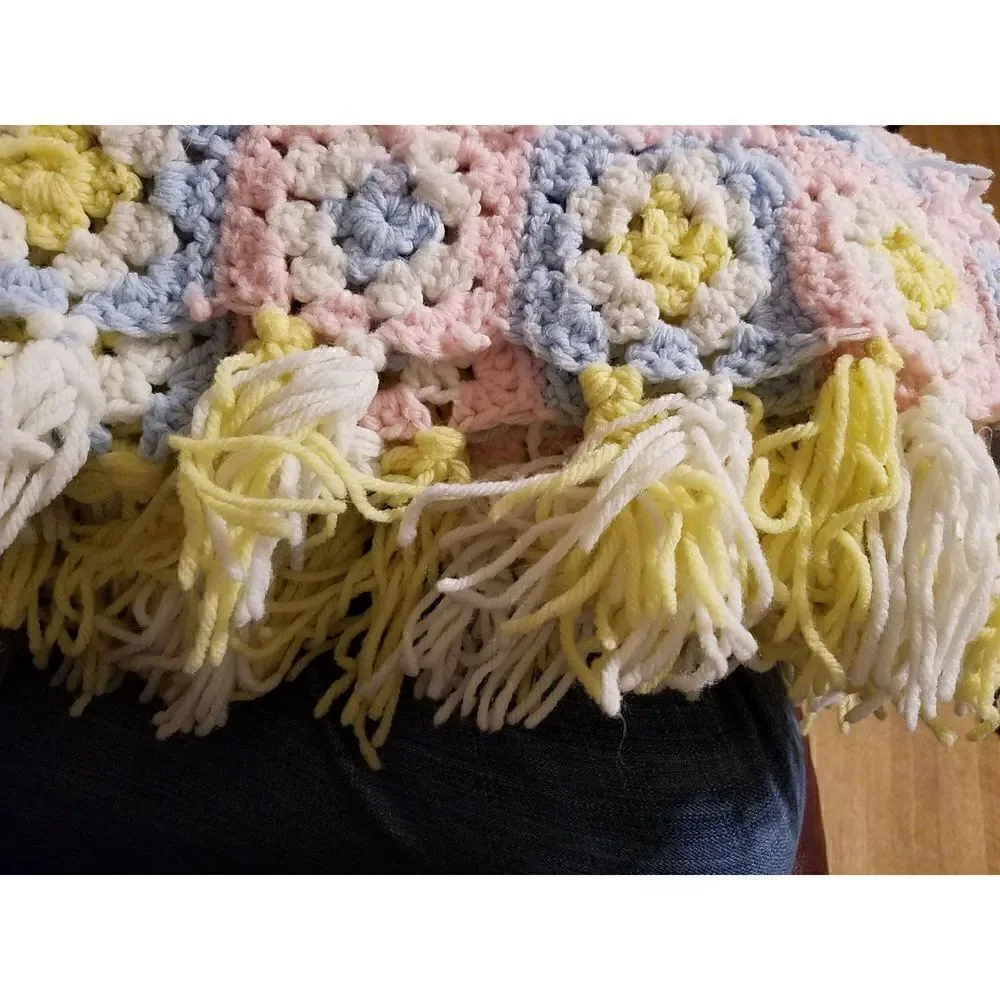 💕Pink/Blue/Yellow Handmade crocheted baby blanket